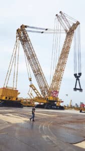 An XCMG crawler crane goes through its load testing.