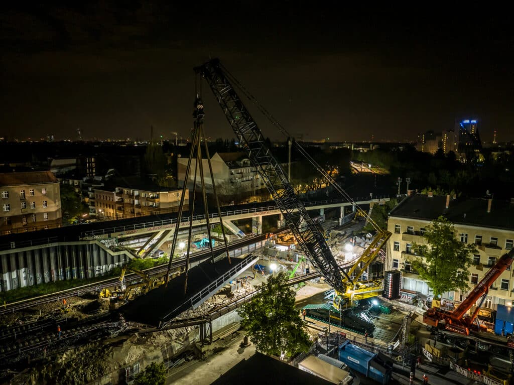 The Liebherr LR1800-1.0 crawler crane in action in Berlin.