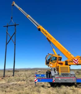 The Terex TRT35 rough terrain crane deployed by Concord Cranes on the Coleskop wind farm.